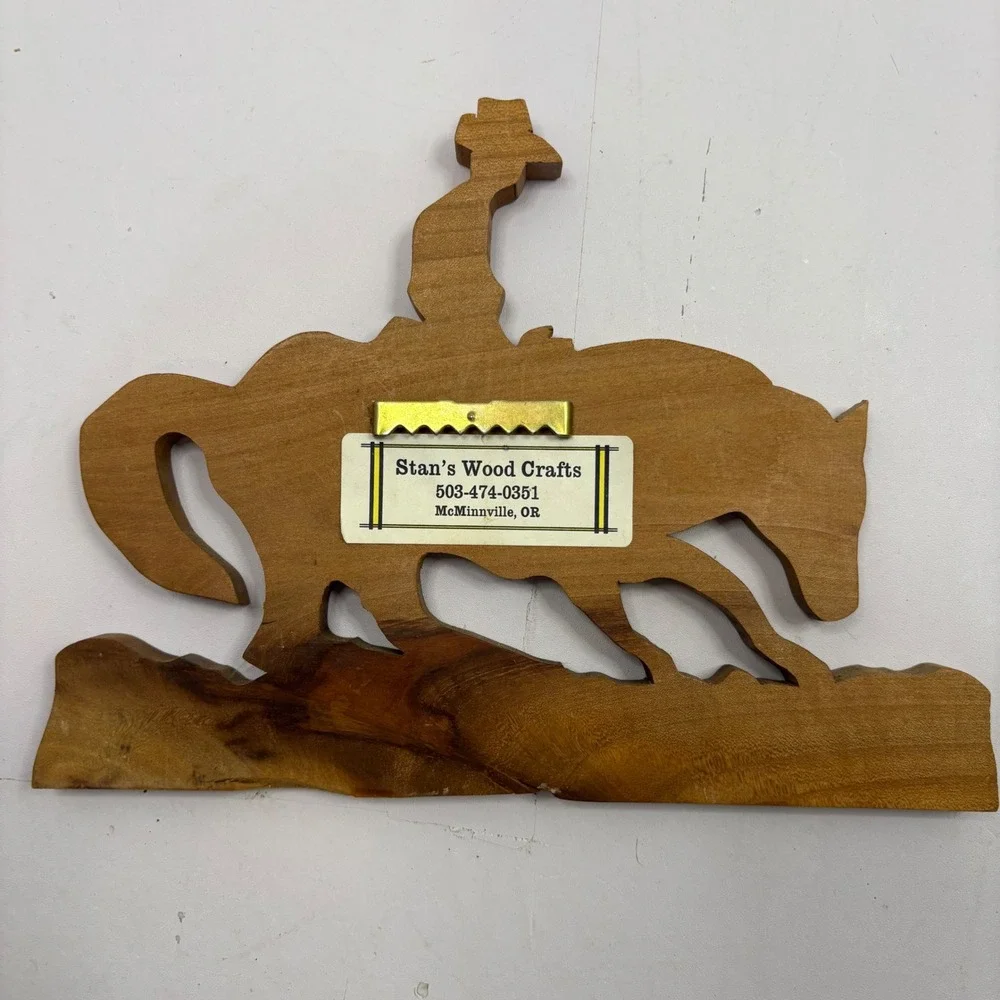 Stan's Wood Crafts Cowboy Horse Rider Silhouette Wooden Wall Plaque Folk Art